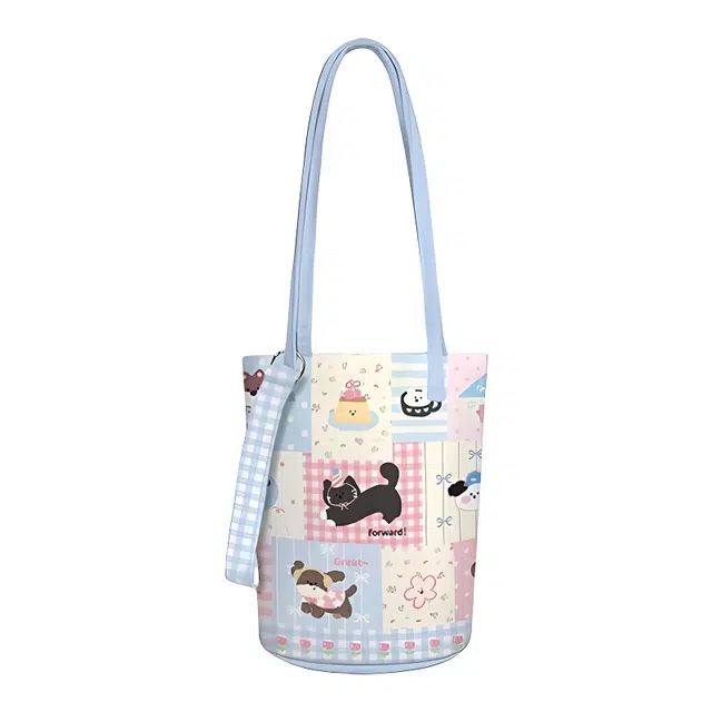 奥松 拼布乐园春夏高级感斜挎水桶上班通勤包包 绒面科技布 单肩包 常规 男女同款情侣款 蓝色/粉色/黄色