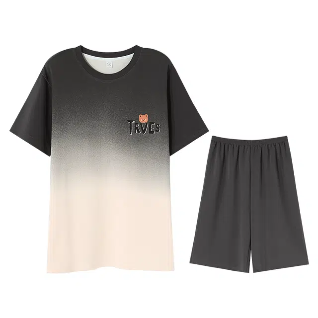 向薇 纯棉男士夏季短袖短裤全棉夏天青少年外穿家居服睡衣套装 男款