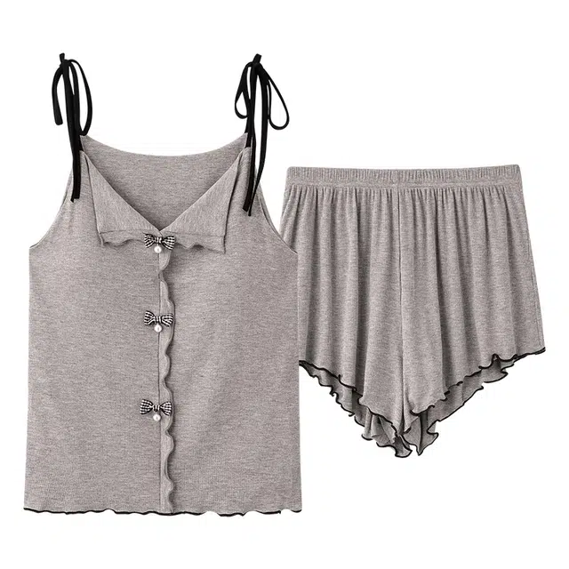 俏佳人 带胸垫无袖吊带设计感舒适可外穿透气垂感亲肤家居服睡衣套装 女款