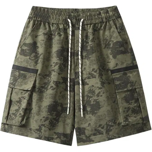 零氏 休闲宽松款式户外迷彩满印复古直筒薄款冰氧吧舒适透气速干大码夏季休闲工装短裤 男女同款