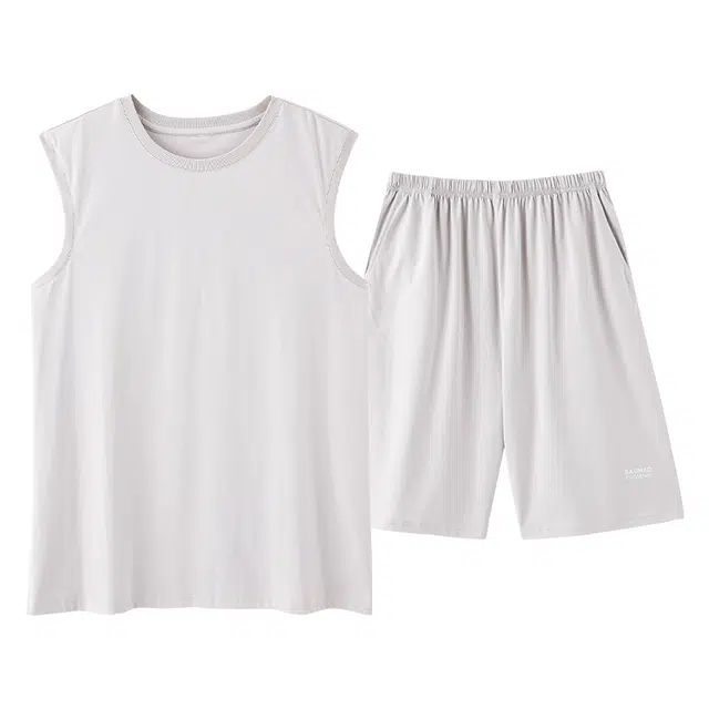 俏佳人 纯棉舒适透气简约套头慵懒风可外穿背心家居服休闲睡衣套装 男款