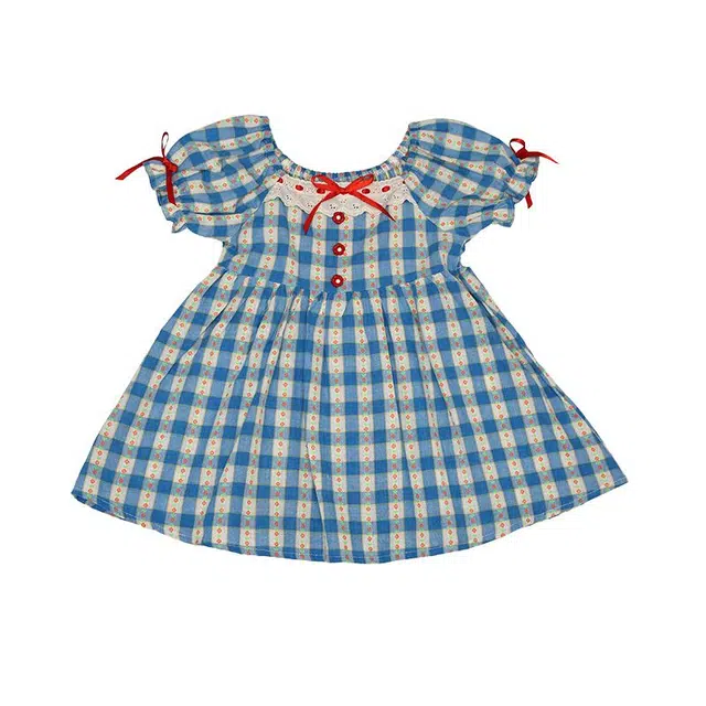 浪莎连衣裙 洋气格子短袖 蓝色 中小童