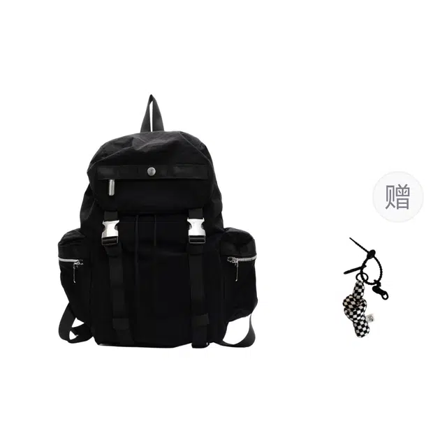 雅鹿 韩系盖帽多口袋抽绳运动瑜伽包户外防水耐脏耐磨 布 双肩包 男女同款情侣款 黑色/米白/灰色/卡其