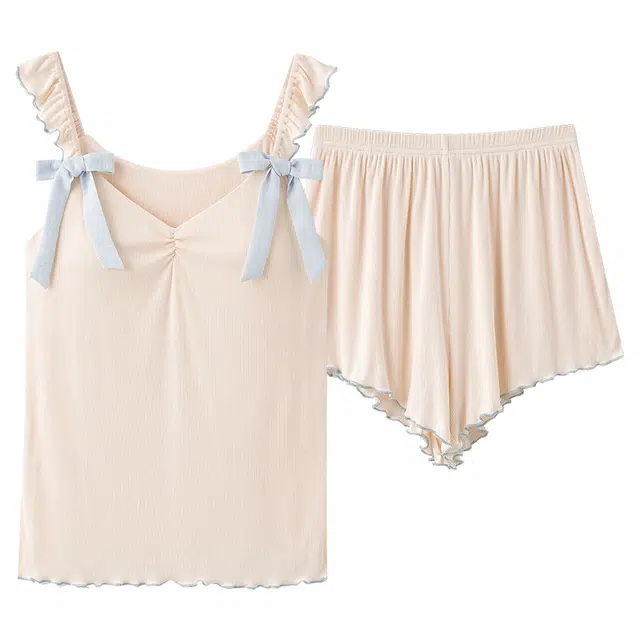 俏佳人 无袖吊带设计感带胸垫舒适透气垂感亲肤可外穿家居服睡衣套装 女款