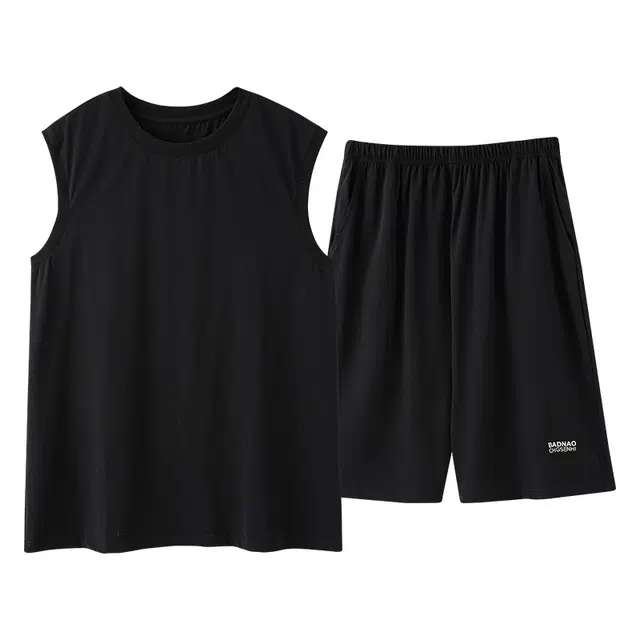 俏佳人 纯棉舒适透气简约套头可外穿背心休闲慵懒风家居服睡衣套装 男款