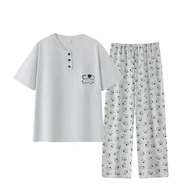 俏韵 韩系卡通可爱小狗短袖长裤家居服睡衣套装 女款