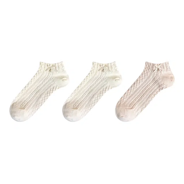 潇潇玲珑阁 蝴蝶结舒适休闲纯棉无骨透气短袜 女款 组合装