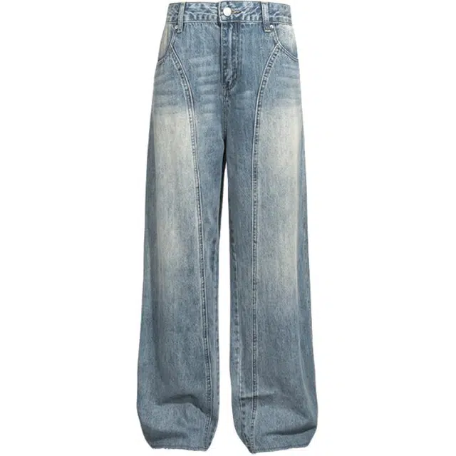 星际者 基础款纽扣宽松拖地褶皱线条纯色休闲裤 男女同款