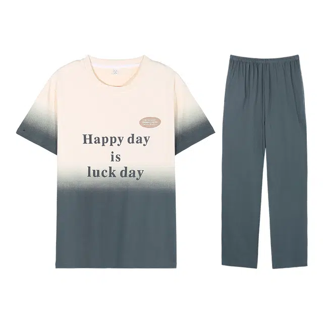 向薇 男士夏季纯棉短袖长裤春秋款卡通大码青年家居服睡衣套装 男款