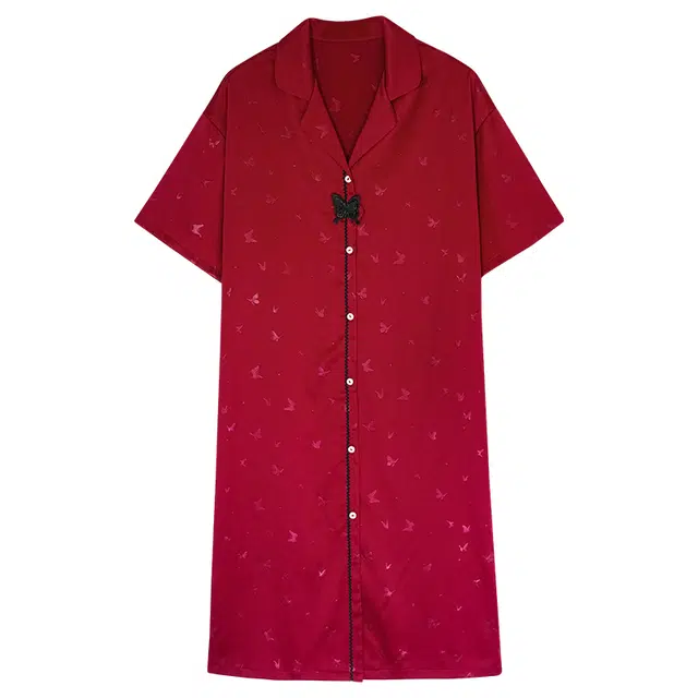俏佳人 高级感凉感丝滑透气翻领柔软亲肤开衫短袖家居服睡裙 女款