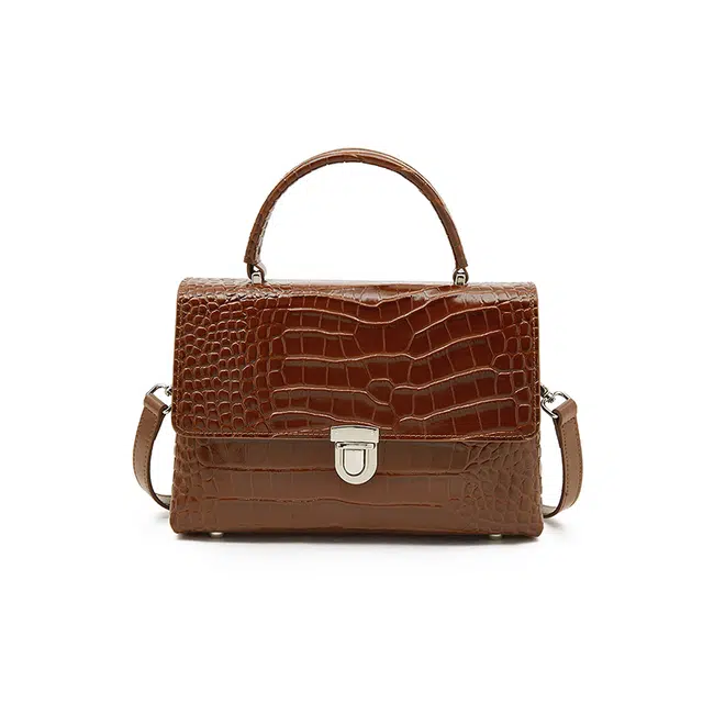 老人头 大气高级感鳄鱼纹小众设计感简约凯莉包 牛皮革 单肩斜挎手提包 常规 女款 黑色/红色/棕色