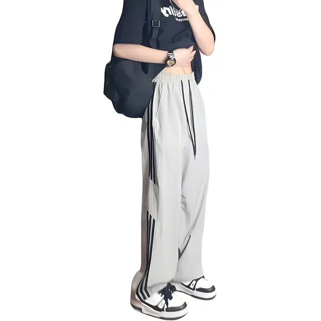 单爵 美式速干条纹冰丝裤子男夏季薄款宽松阔腿裤直筒垂感休闲裤 男女同款