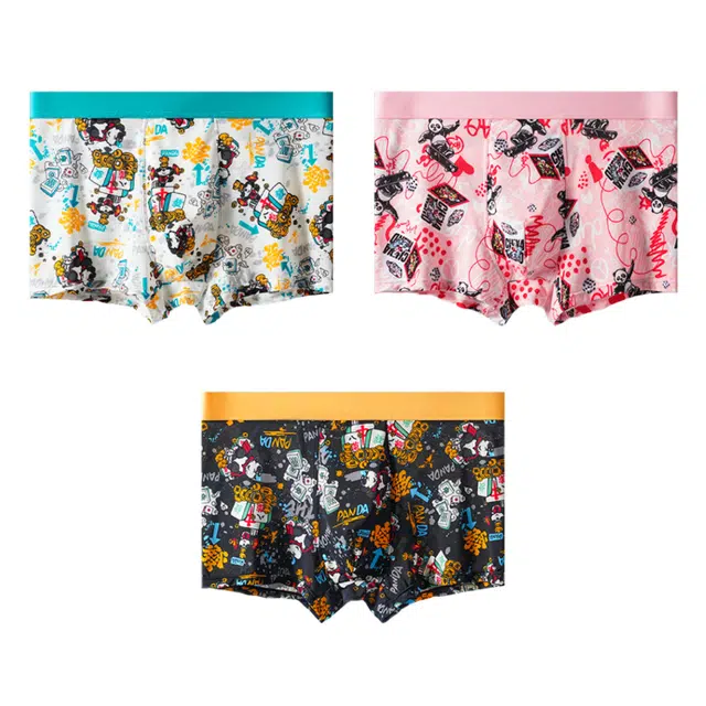 帕兰朵 冰丝网孔透气潮流印花时尚抑菌夏季平角内裤 男款 组合装