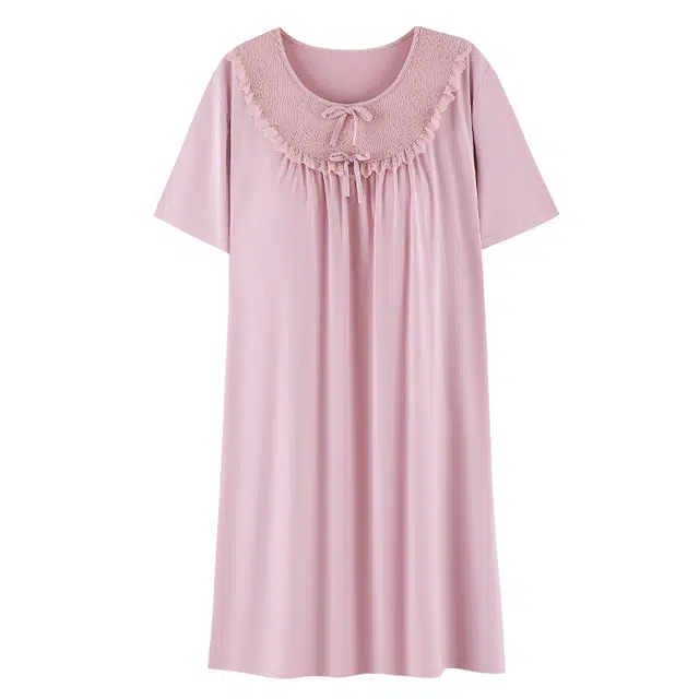 俏霓桐 薄款优雅甜美花边可爱蝴蝶结简约休闲带胸垫家居服可外穿短袖夏季睡裙 女款