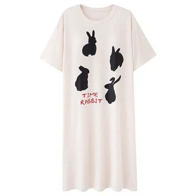 俏佳人 带胸垫垂感亲肤舒适休闲慵懒风可外穿透气短袖家居服睡裙 女款