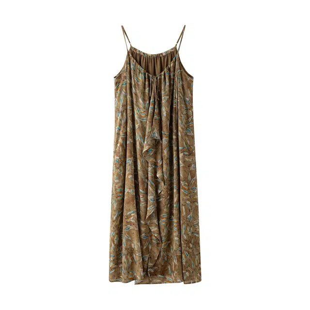 着西 复古碎花气质百搭吊带连衣裙 女款