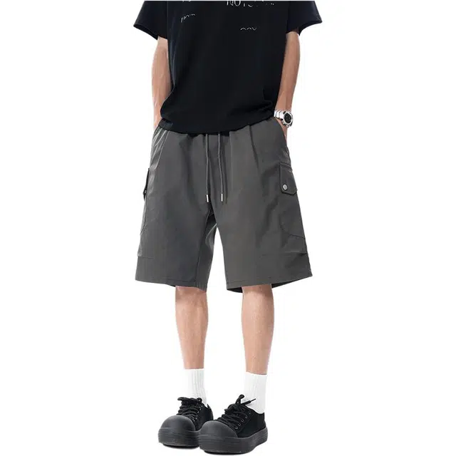 颂希尔 纯色简约多口袋设计工装五分裤宽松百搭帅气休闲短裤 男女同款