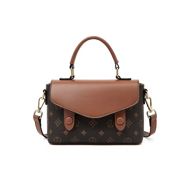 老人头 复古印花通勤百搭 合成革 单肩斜挎手提包 女款 咖色