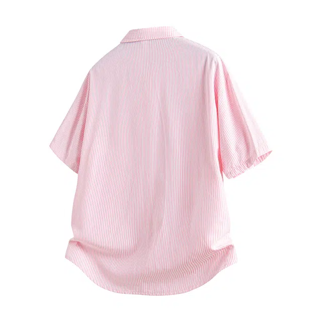 巴塞罗那足球俱乐部 日系竖条纹宽松舒适百搭休闲透气简约短袖衬衫 男女同款