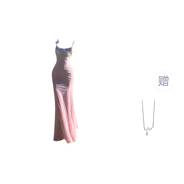 识恩 纯色简约纯欲风花朵蕾丝网纱包臀鱼尾长款连修身吊带连衣裙 女款