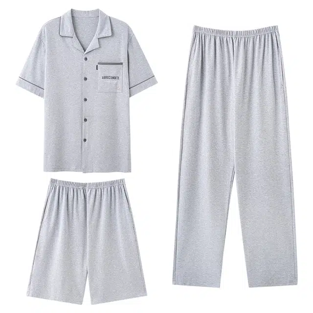 俏佳人 简约休闲开衫纯棉舒适透气翻领慵懒风可外穿家居服睡衣套装 男款