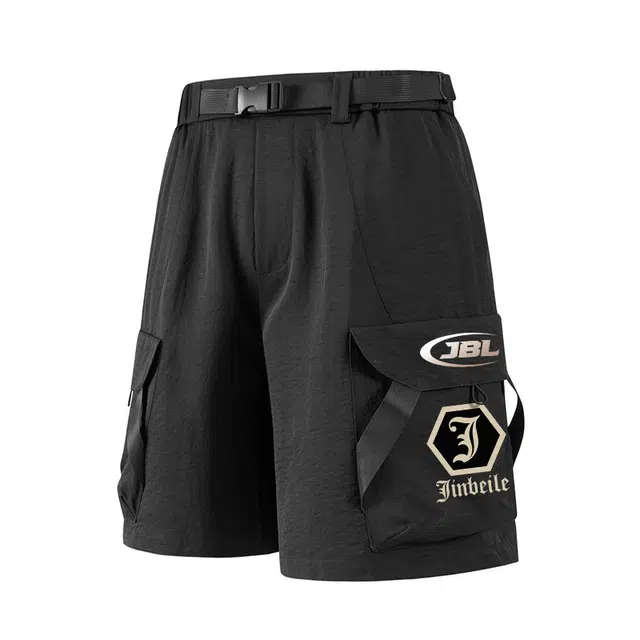 金贝勒 运动休闲简约百搭字母直筒宽松松紧舒适透气工装短裤 男女同款