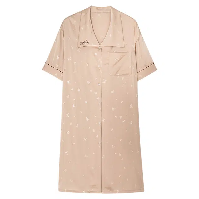 俏佳人 柔软高级感凉感丝滑亲肤透气翻领开衫短袖家居服睡裙 女款