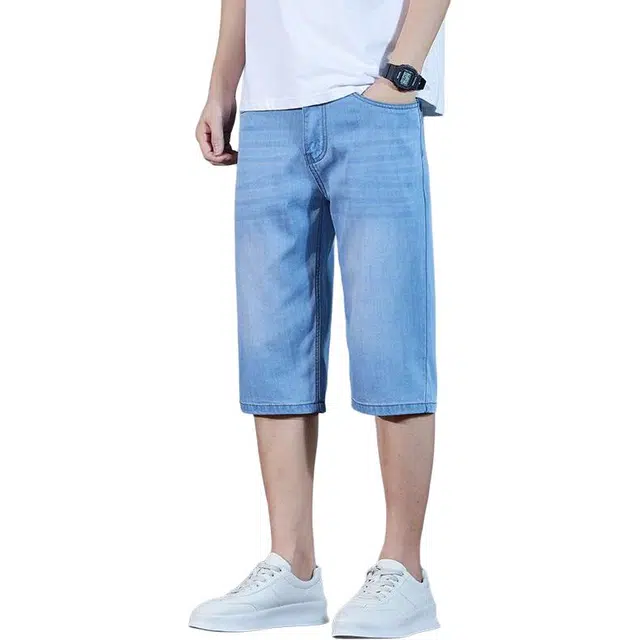 法文箱子 慵懒风五分宽松中裤薄款牛仔短裤 男款