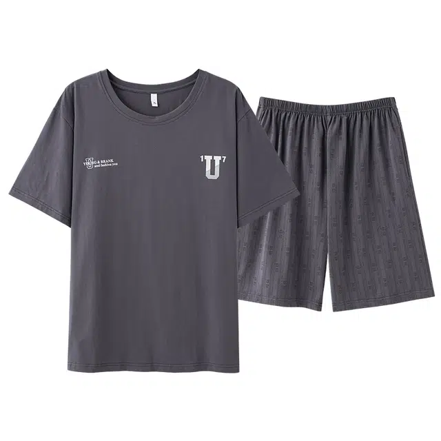 俏佳人 纯棉舒适透气简约休闲慵懒短袖可外穿家居服睡衣套装 男款