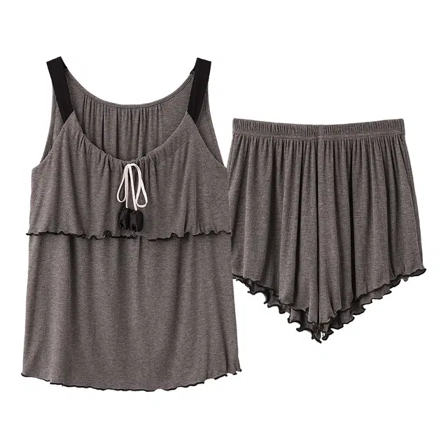 俏佳人 带胸垫甜美无袖吊带设计感舒适可外穿透气垂感亲肤家居服睡衣套装 女款