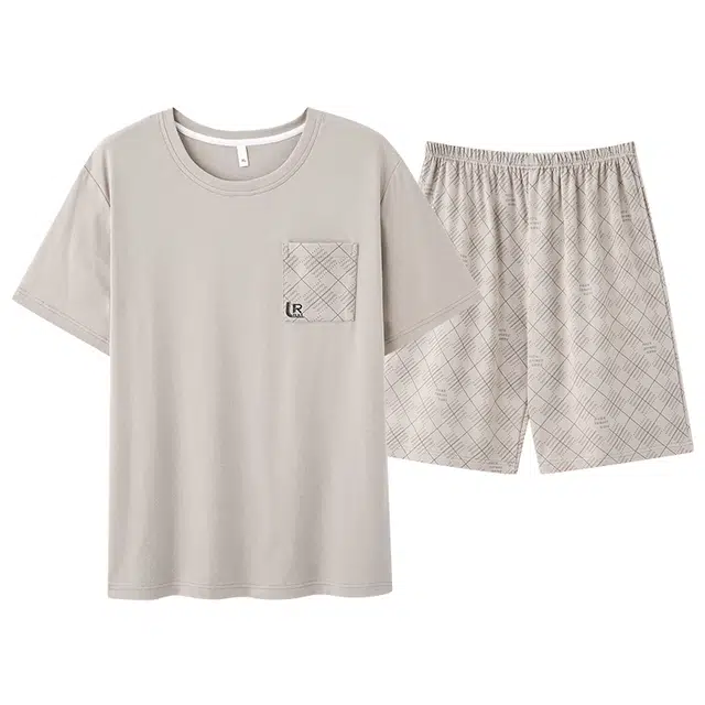 俏佳人 简约休闲慵懒短袖纯棉舒适透气纯色可外穿家居服睡衣套装 男款