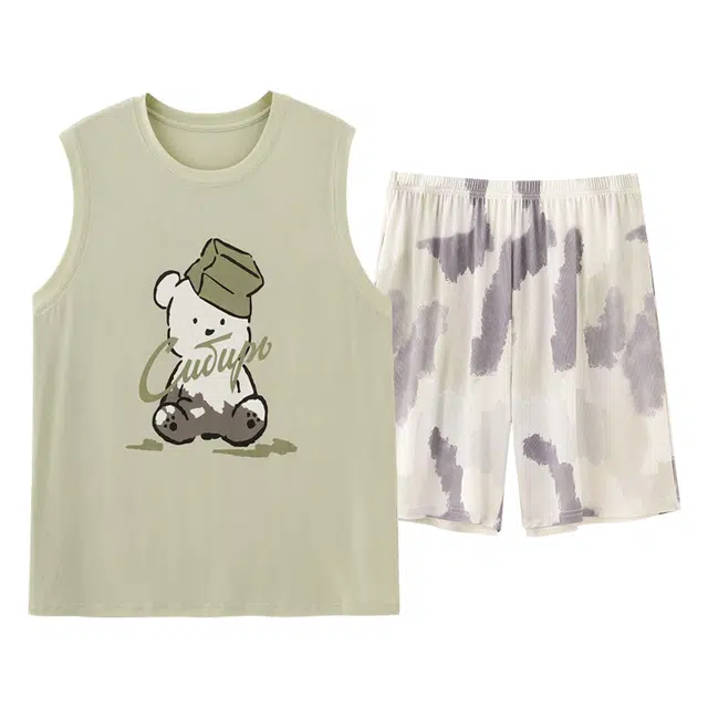 俏佳人 垂感亲肤无袖背心休闲慵懒风舒适可外穿透气家居服睡衣套装 男款