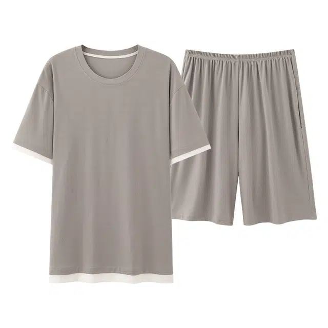 俏佳人 休闲慵懒风舒适透气短袖家居服垂感亲肤套头可外穿睡衣套装 男款
