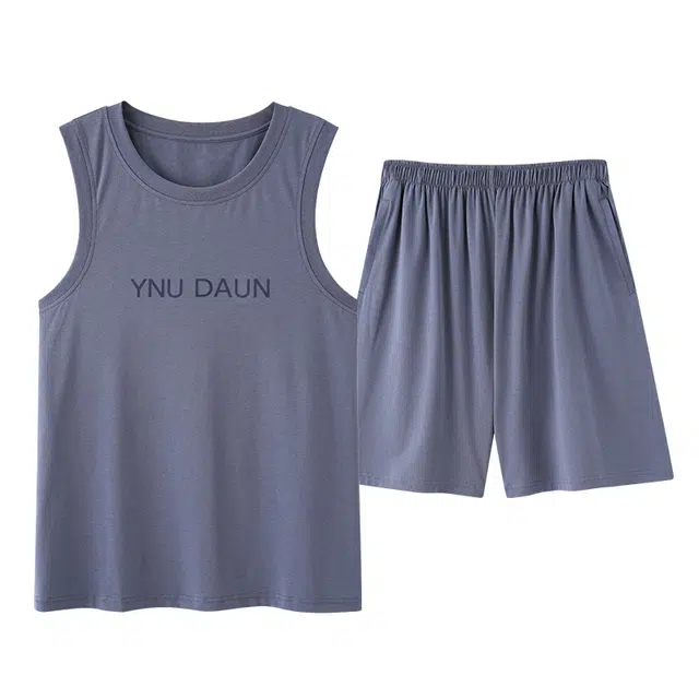 俏佳人 纯棉舒适透气简约可外穿背心家居服套头休闲慵懒风睡衣套装 男款