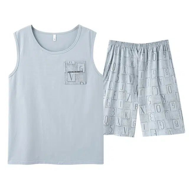 俏佳人 纯棉舒适透气简约背心家居服套头休闲慵懒风可外穿睡衣套装 男款