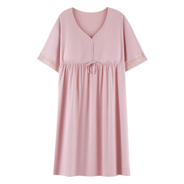 俏霓桐 薄款时尚简约甜美花边可爱蝴蝶结带胸垫家居服可外穿短袖夏季睡裙 女款