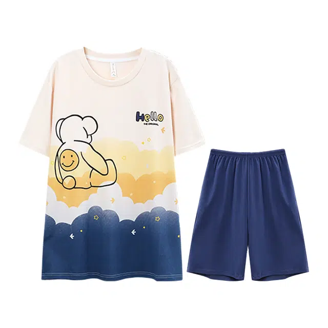 向薇 男士纯棉亲肤印花柔软短袖可外穿家居服卡通睡衣套装 男款