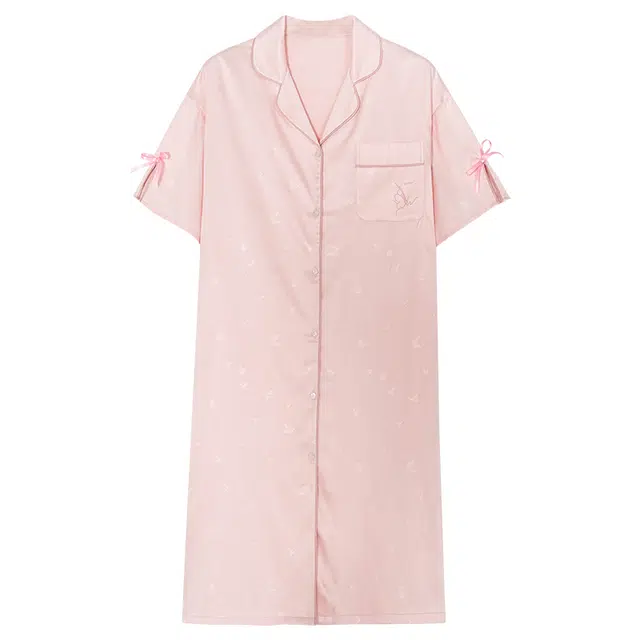 俏佳人 高级感透气凉感丝滑柔软亲肤翻领开衫短袖家居服睡裙 女款