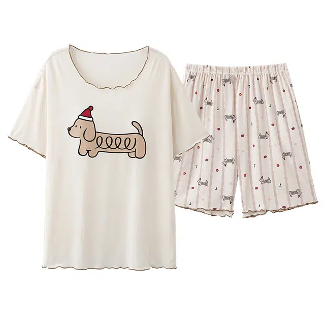 俏佳人 带胸垫垂感亲肤舒适套头休闲慵懒风可外穿透气短袖家居服睡衣套装 女款