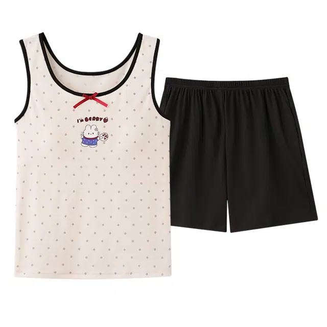 俏佳人 带胸垫无袖背心休闲舒适可外穿透气家居服亲肤睡衣套装 女款