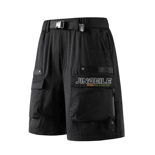 金贝勒 运动休闲简约字母直筒松紧舒适百搭宽松工装短裤 男女同款