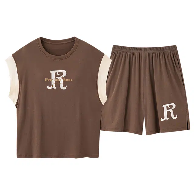 俏佳人 带胸垫休闲舒适运动风可外穿短袖透气家居服垂感亲肤三分裤睡衣套装 女款