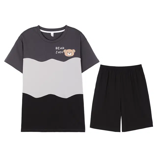 向薇 男夏季纯棉短袖青少年夏天男士薄款男生短裤可外穿家居服睡衣套装 男款