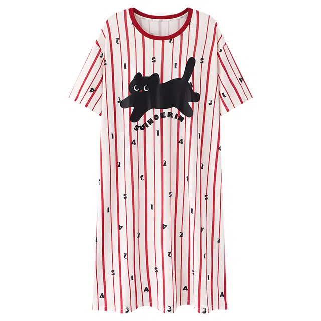 俏佳人 带胸垫舒适套头休闲慵懒风可外穿透气短袖家居服垂感亲肤睡裙 女款