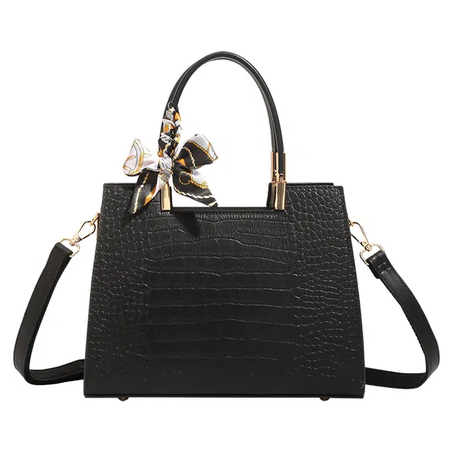 恒源祥 清新百搭经典印花时尚潮流高贵典雅优雅脱俗与众不同清新经典大气菜鳄鱼纹丝巾包 超纤合成革 单肩手提包 女款 黑色