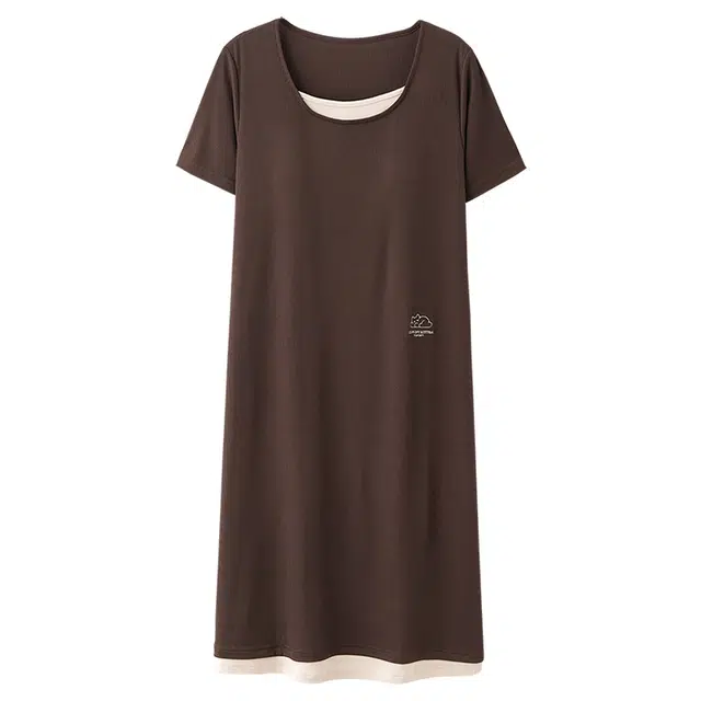 俏佳人 带胸垫短袖印花休闲慵懒风舒适可外穿透气垂感亲肤家居服睡裙 女款