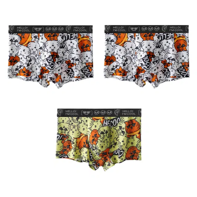 帕兰朵 凉感冰丝轻薄透气潮流印花高弹无痕平角抗菌裆内裤 男款 组合装