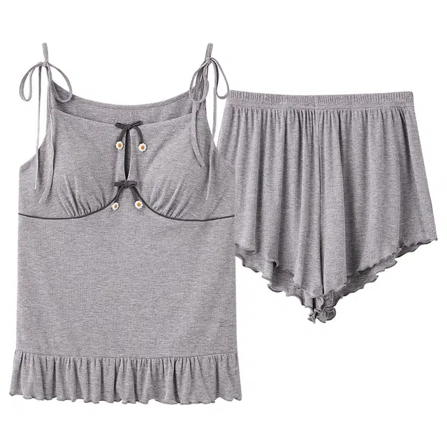 俏佳人 无袖吊带设计感带胸垫舒适可外穿透气亲肤家居服睡衣套装 女款