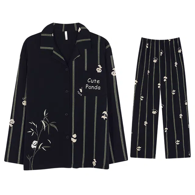 向薇 可爱熊猫长袖长裤宽松开衫可外穿家居服睡衣套装 女款