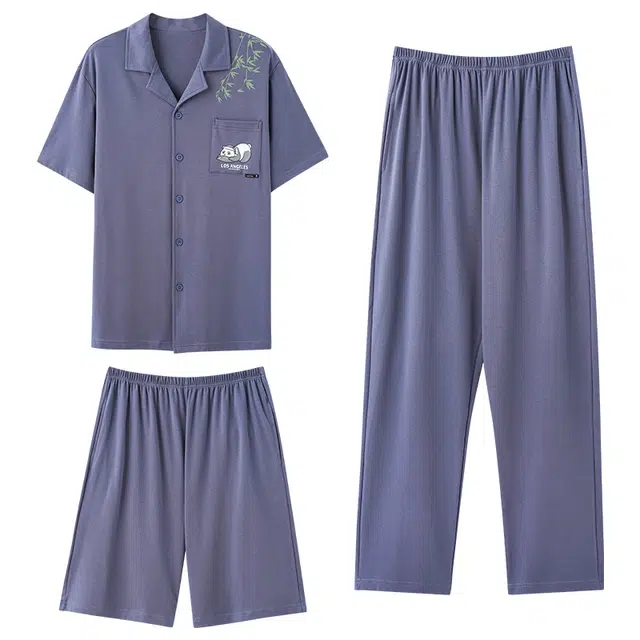 俏佳人 可外穿家居服纯棉舒适透气简约休闲开衫翻领慵懒风睡衣套装 男款